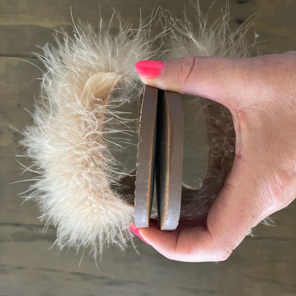 Steve Madden Faux Fur Slides with Rhinestone edges - Picture 5 of 9